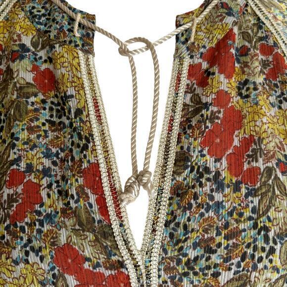 ALEXIS Floral Print Mini Ruffle Dress Tassel Multicolor Long Sleeve Size Medium - Picture 5 of 16